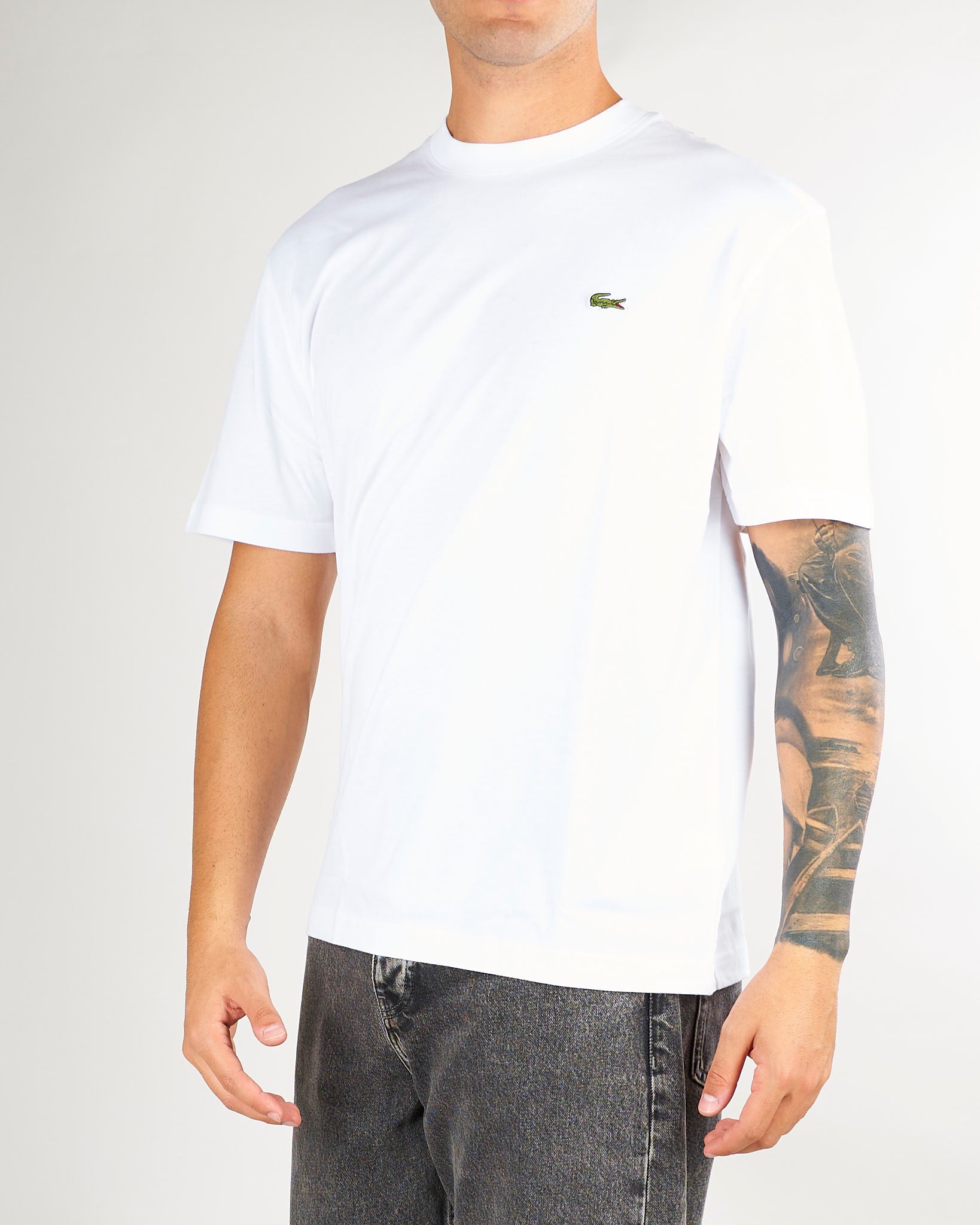 T-shirt Bianco in cotone con logo TH7318 001 LACOSTE 