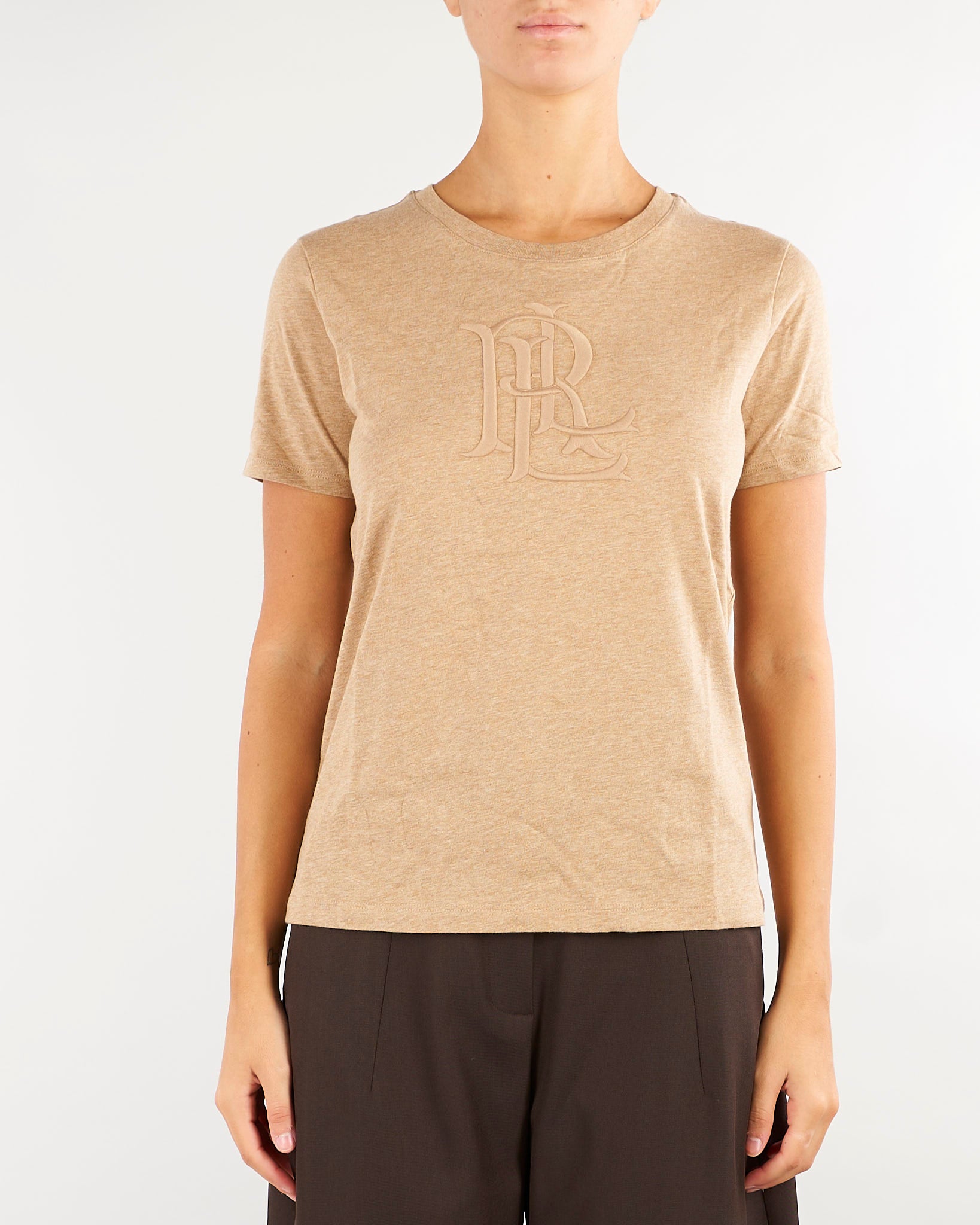 T-shirt Cammello in jersey mélange con logo ricamato 200B27405 001 LAUREN RALPH LAUREN 