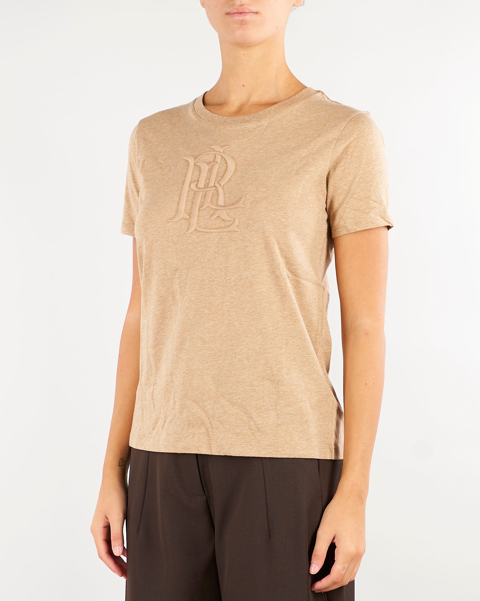 T-shirt Cammello in jersey mélange con logo ricamato 200B27405 001 LAUREN RALPH LAUREN 