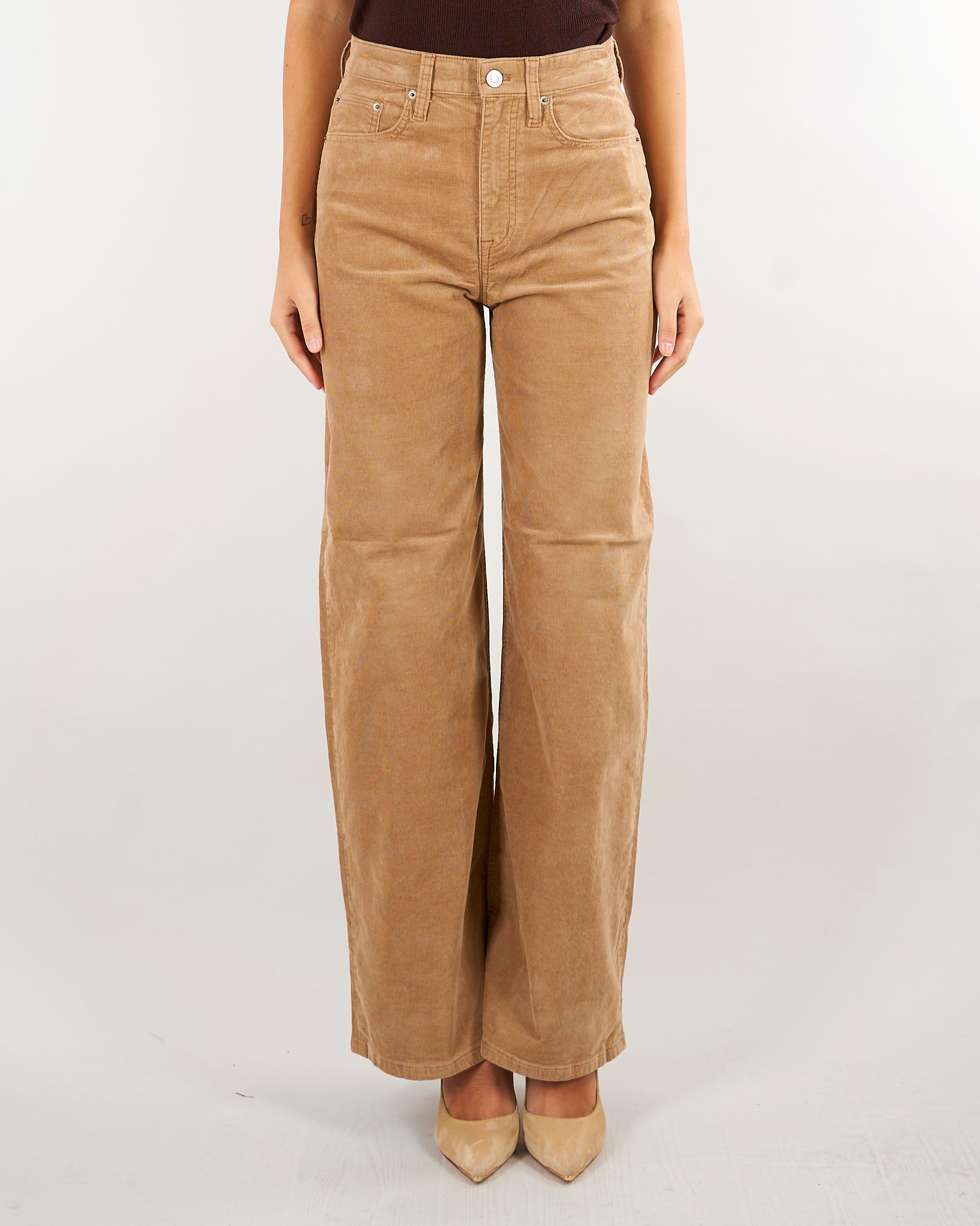 Pantaloni Camel dritti a vita alta in velluto a coste 200B34256 004 LAUREN RALPH LAUREN 
