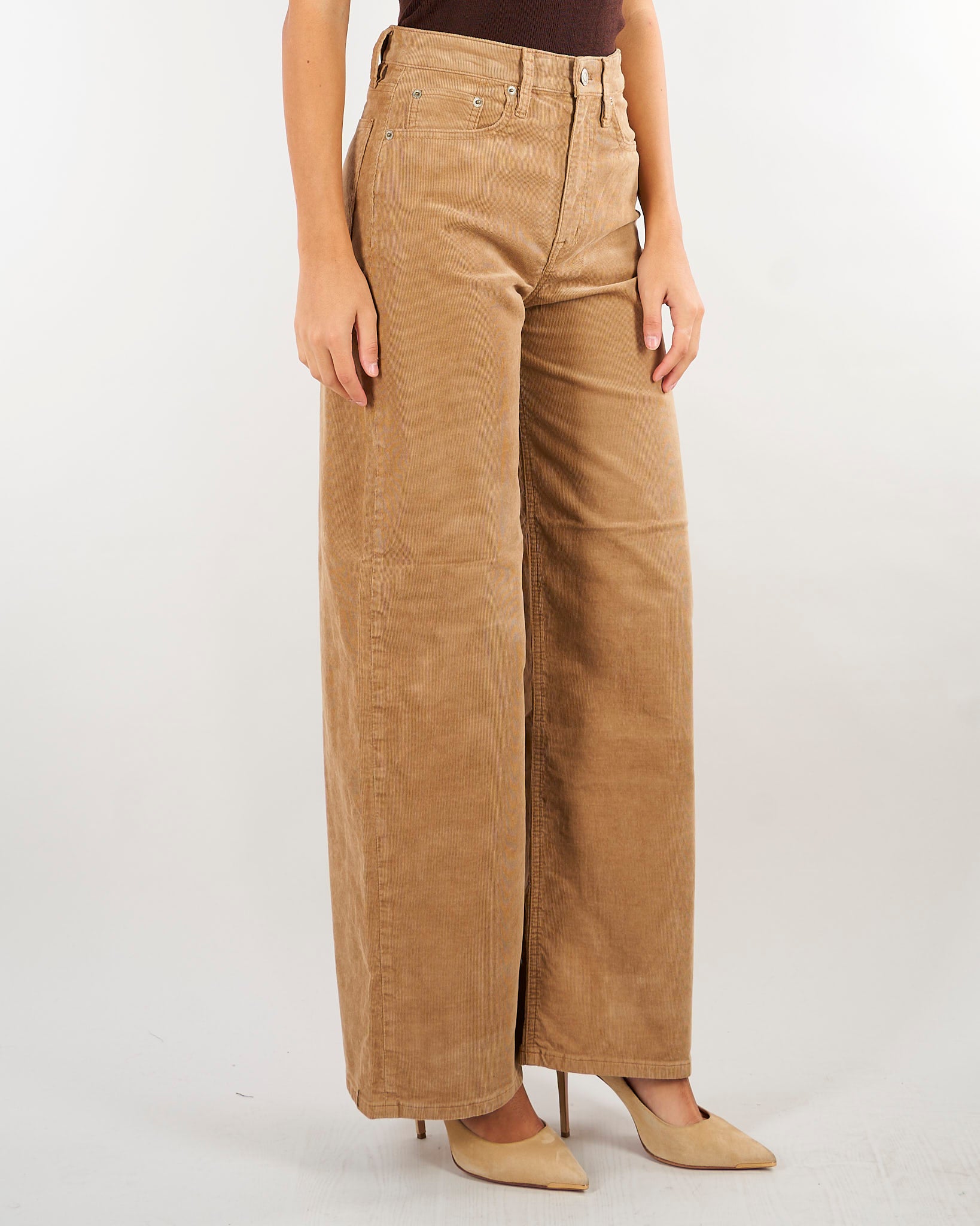 Pantaloni Camel dritti a vita alta in velluto a coste 200B34256 004 LAUREN RALPH LAUREN 