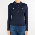 Maglia polo Blu a coste a maniche lunghe 200P03459 001 LAUREN RALPH LAUREN 