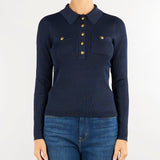 Maglia polo Blu a coste a maniche lunghe 200P03459 001 LAUREN RALPH LAUREN 