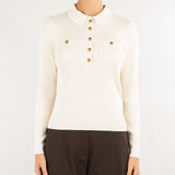 Maglia polo Burro a coste a maniche lunghe 200P03459 003 LAUREN RALPH LAUREN 