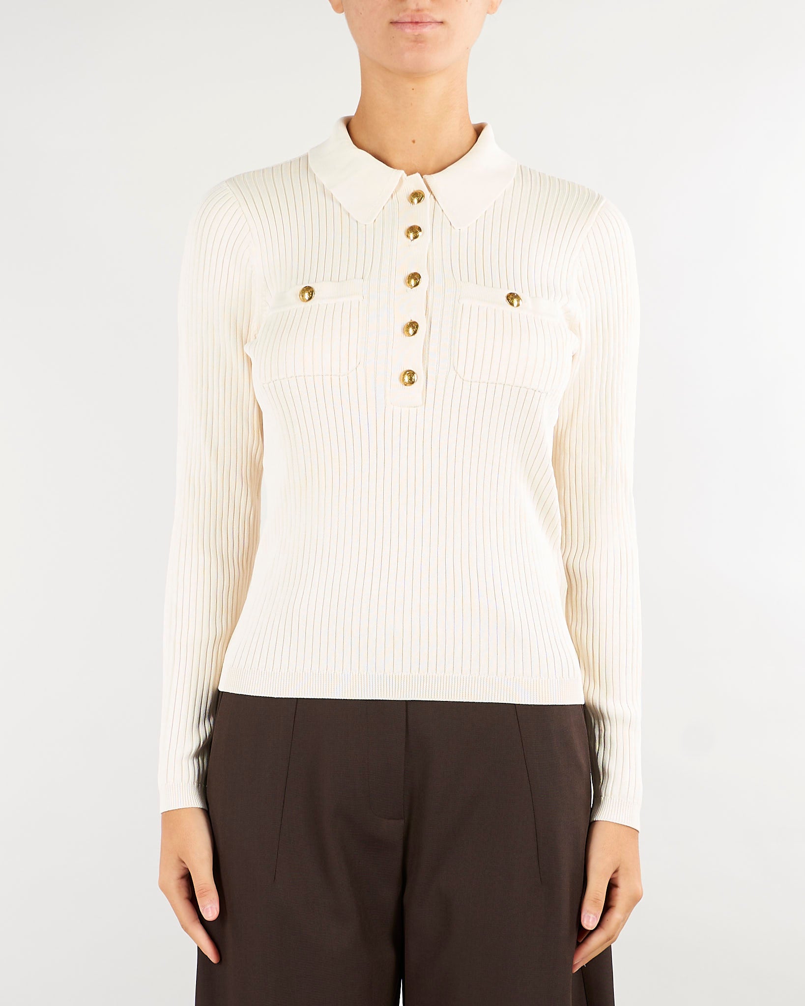 Maglia polo Burro a coste a maniche lunghe 200P03459 003 LAUREN RALPH LAUREN 