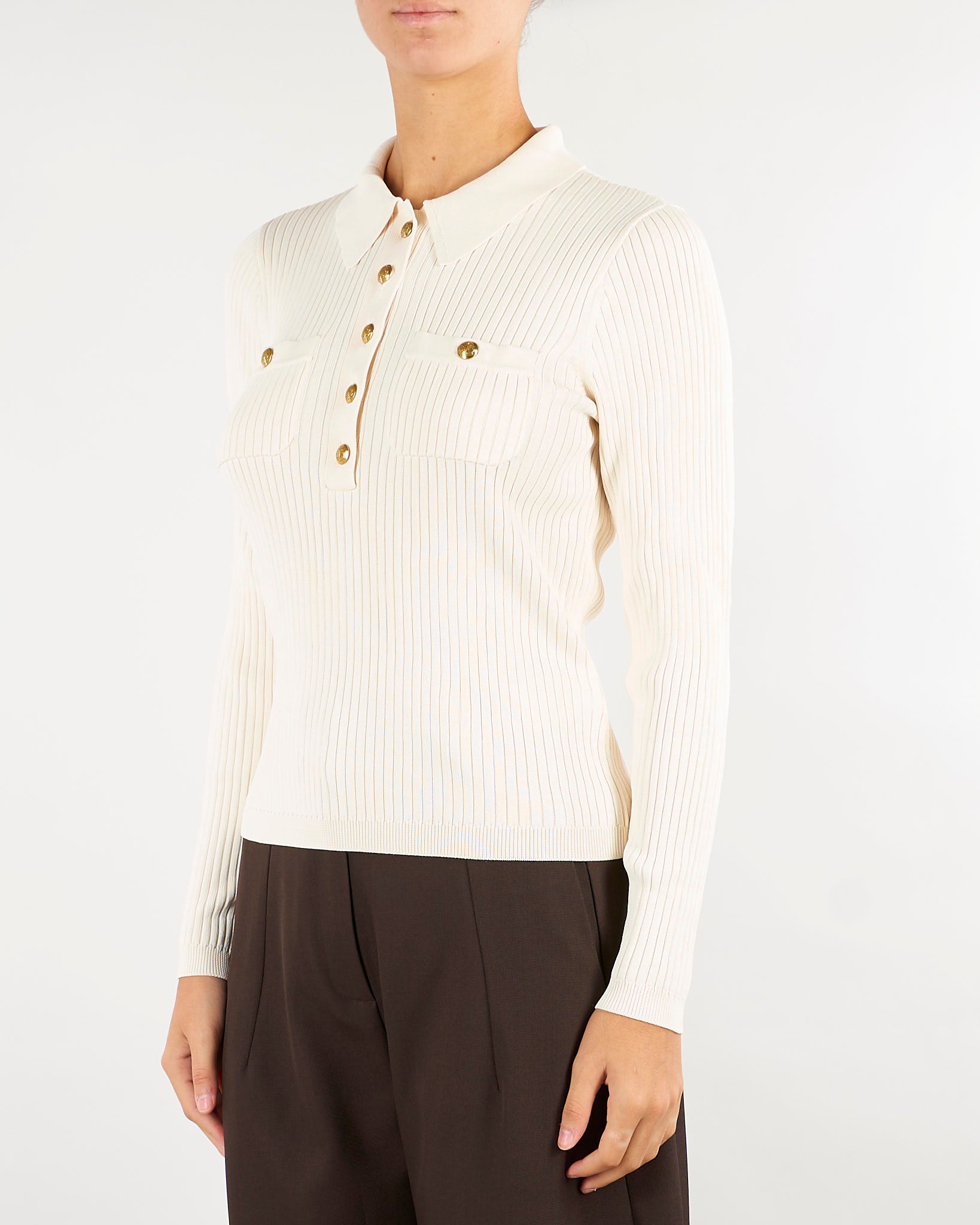 Maglia polo Burro a coste a maniche lunghe 200P03459 003 LAUREN RALPH LAUREN 