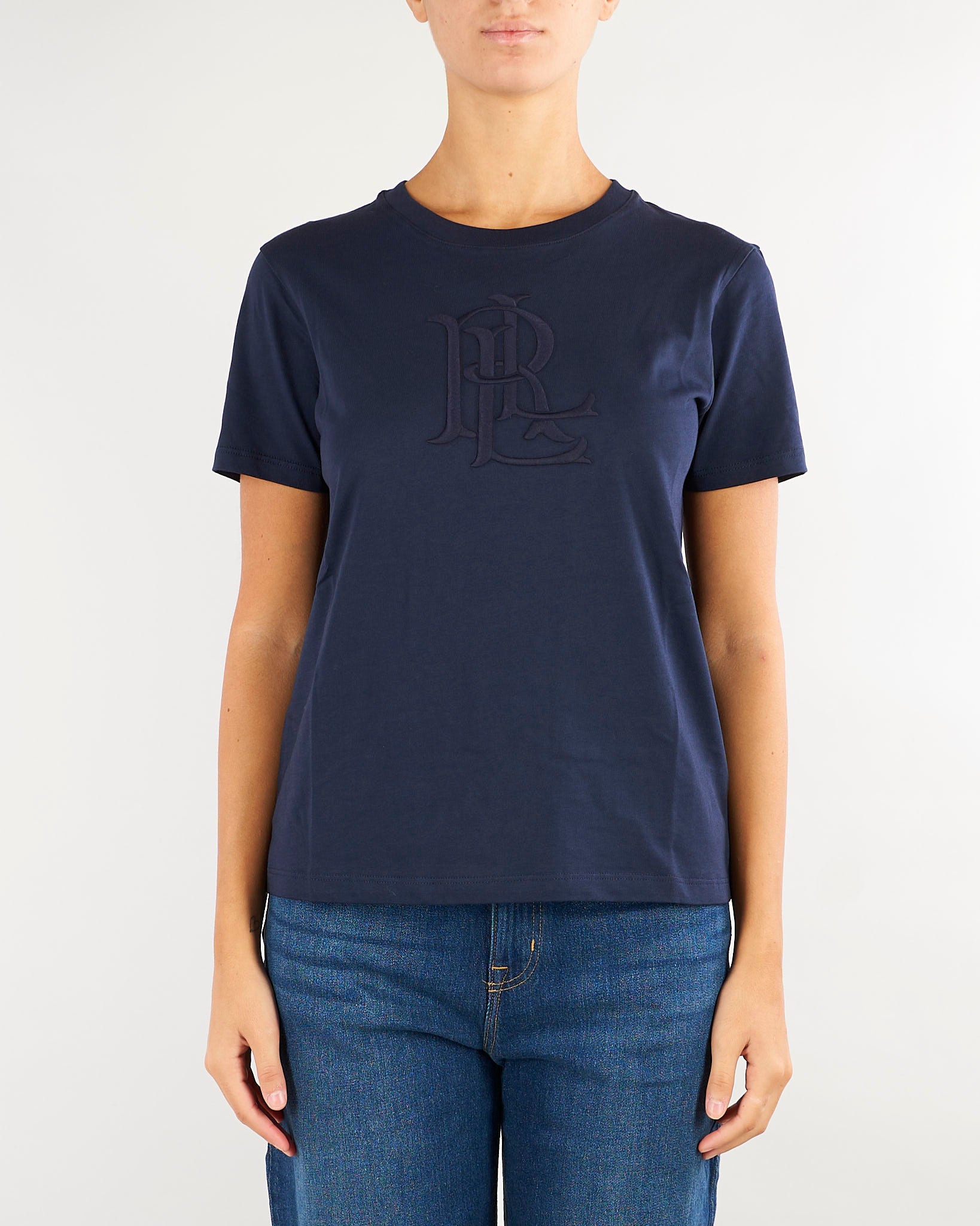 T-shirt Blu in jersey mélange con logo 200P13915 503 LAUREN RALPH LAUREN 