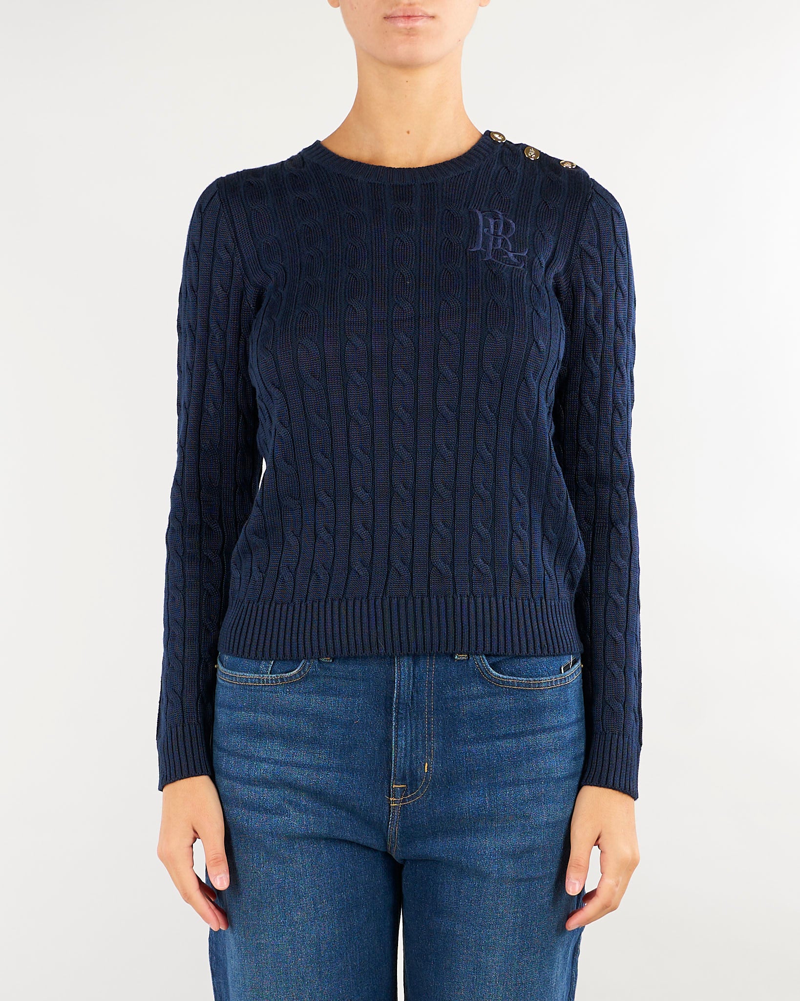 Maglia Blu lavorata a trecce con bottoni 200P14039 002 LAUREN RALPH LAUREN 
