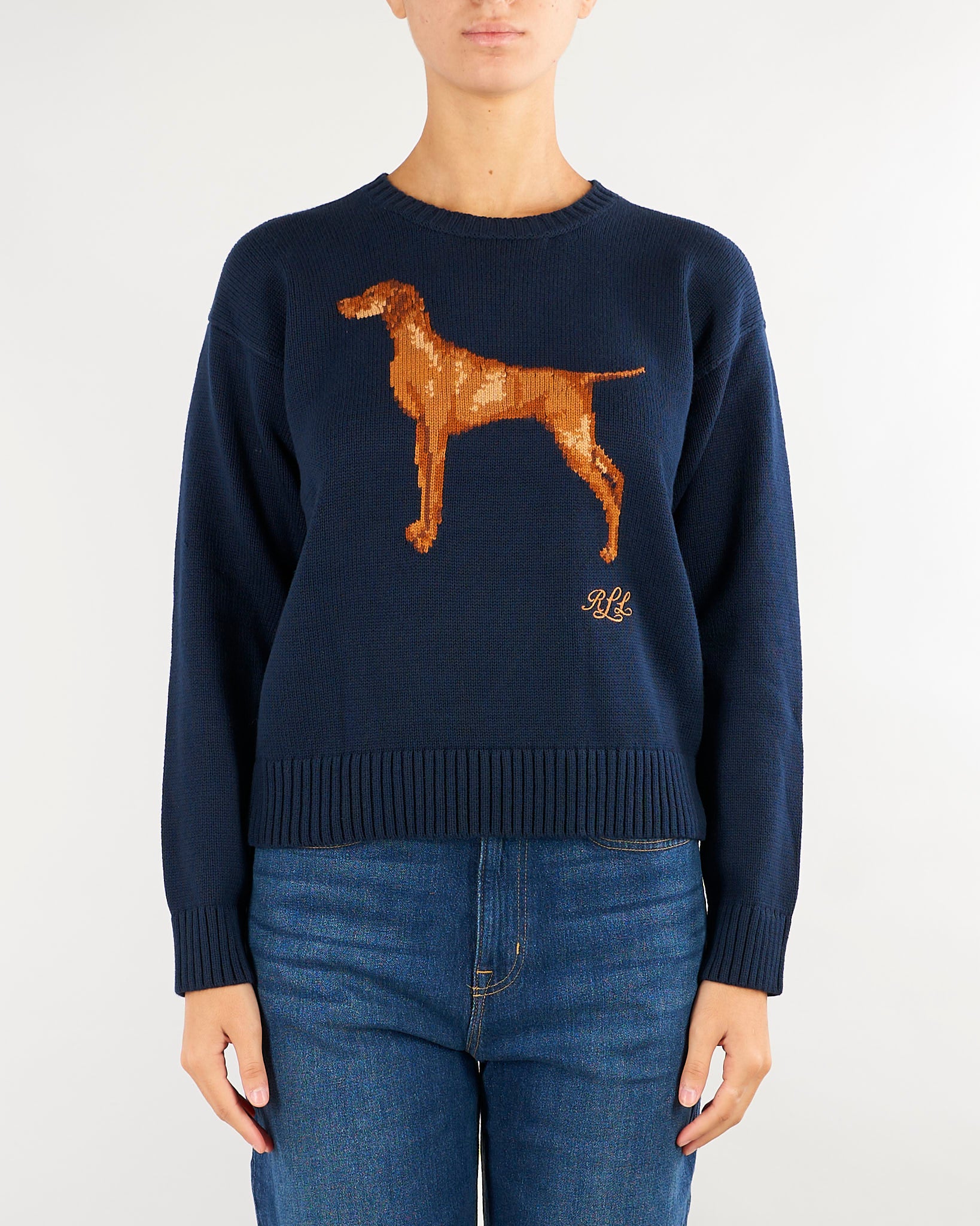 Maglia Blu in cotone con bracco a intarsi 200P14120 500 LAUREN RALPH LAUREN 