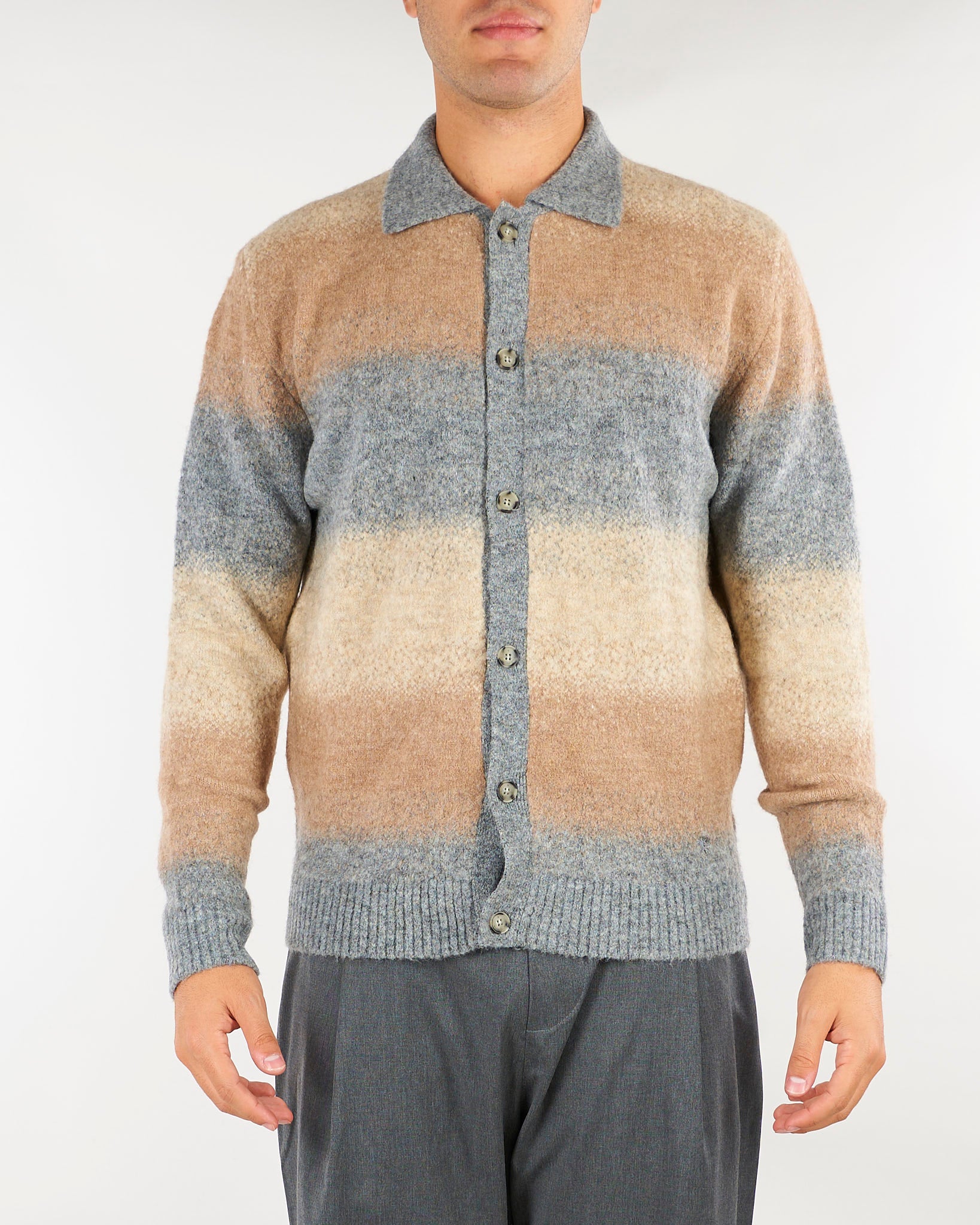 Cardigan Grigio-Beige degradè in lana 4132M530263831 97 MANUEL RITZ 