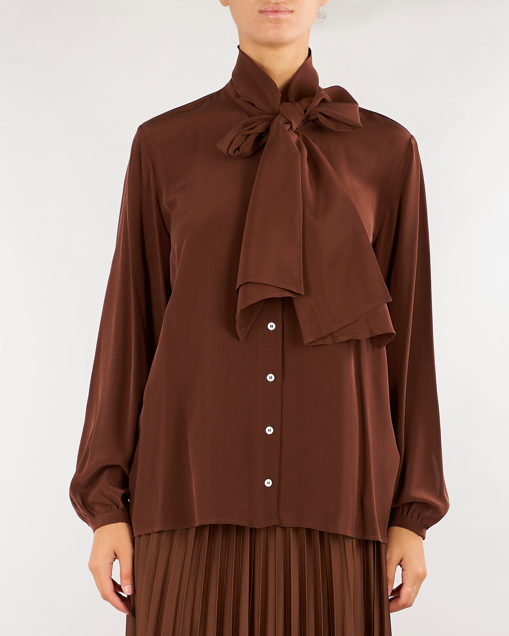 Camicia Tabacco in seta lavata con fiocco MLLMORA 4 MARELLA 