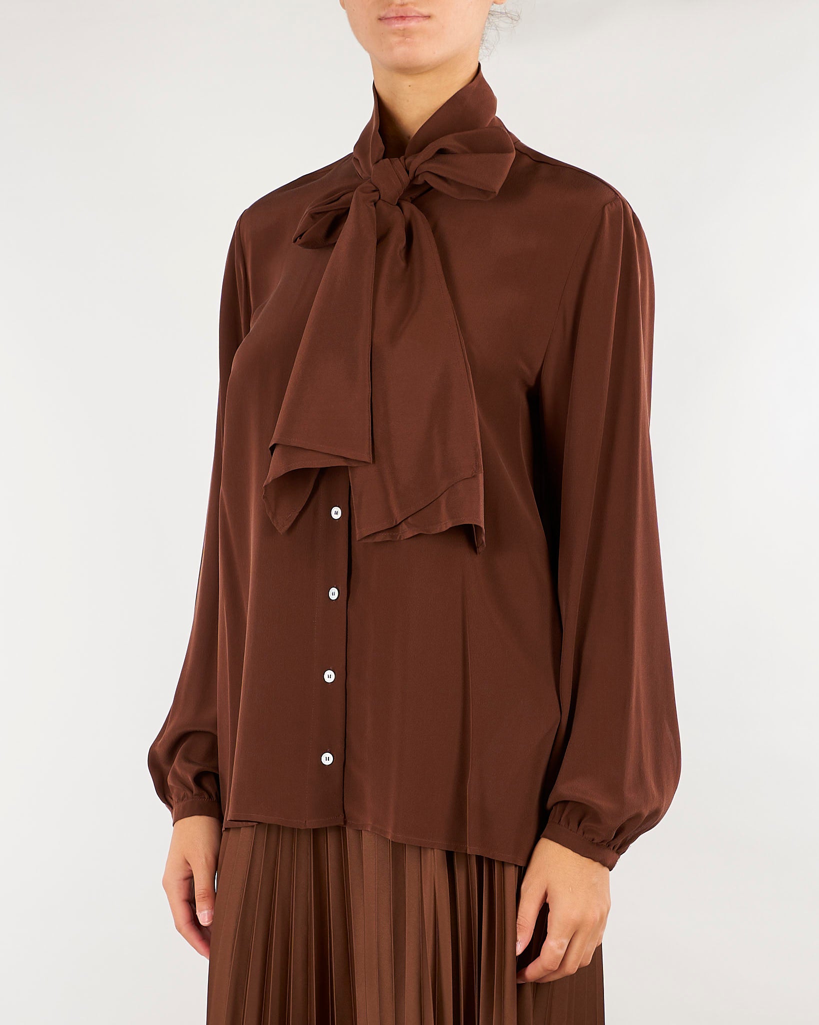 Camicia Tabacco in seta lavata con fiocco MLLMORA 4 MARELLA 