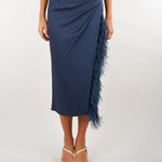Gonna Blu a tubino in satin con piume MLLSOTTILE 3 MARELLA 