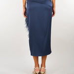 Gonna Blu a tubino in satin con piume MLLSOTTILE 3 MARELLA 