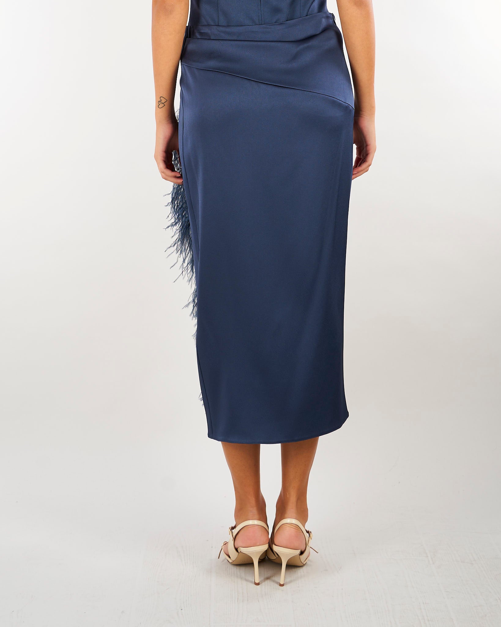 Gonna Blu a tubino in satin con piume MLLSOTTILE 3 MARELLA 