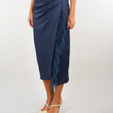 Gonna Blu a tubino in satin con piume MLLSOTTILE 3 MARELLA 