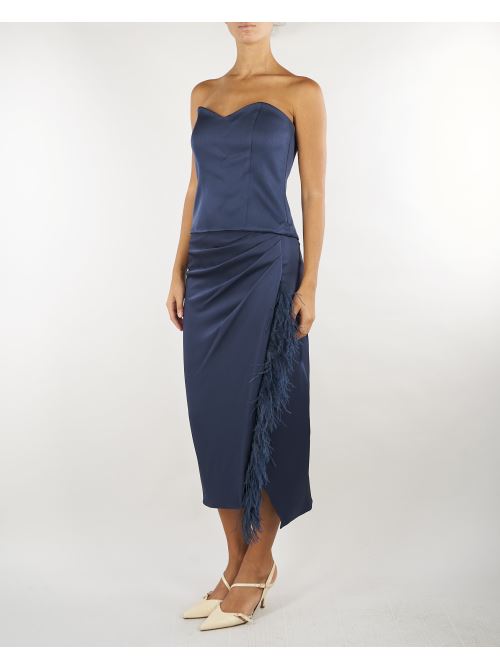 Gonna Blu a tubino in satin con piume MLLSOTTILE 3 MARELLA 