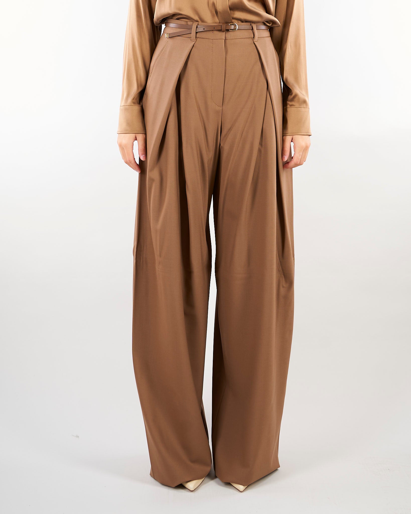 Pantalone Beige ampio in saglia di lana MSTAERE 20 MAX MARA STUDIO 
