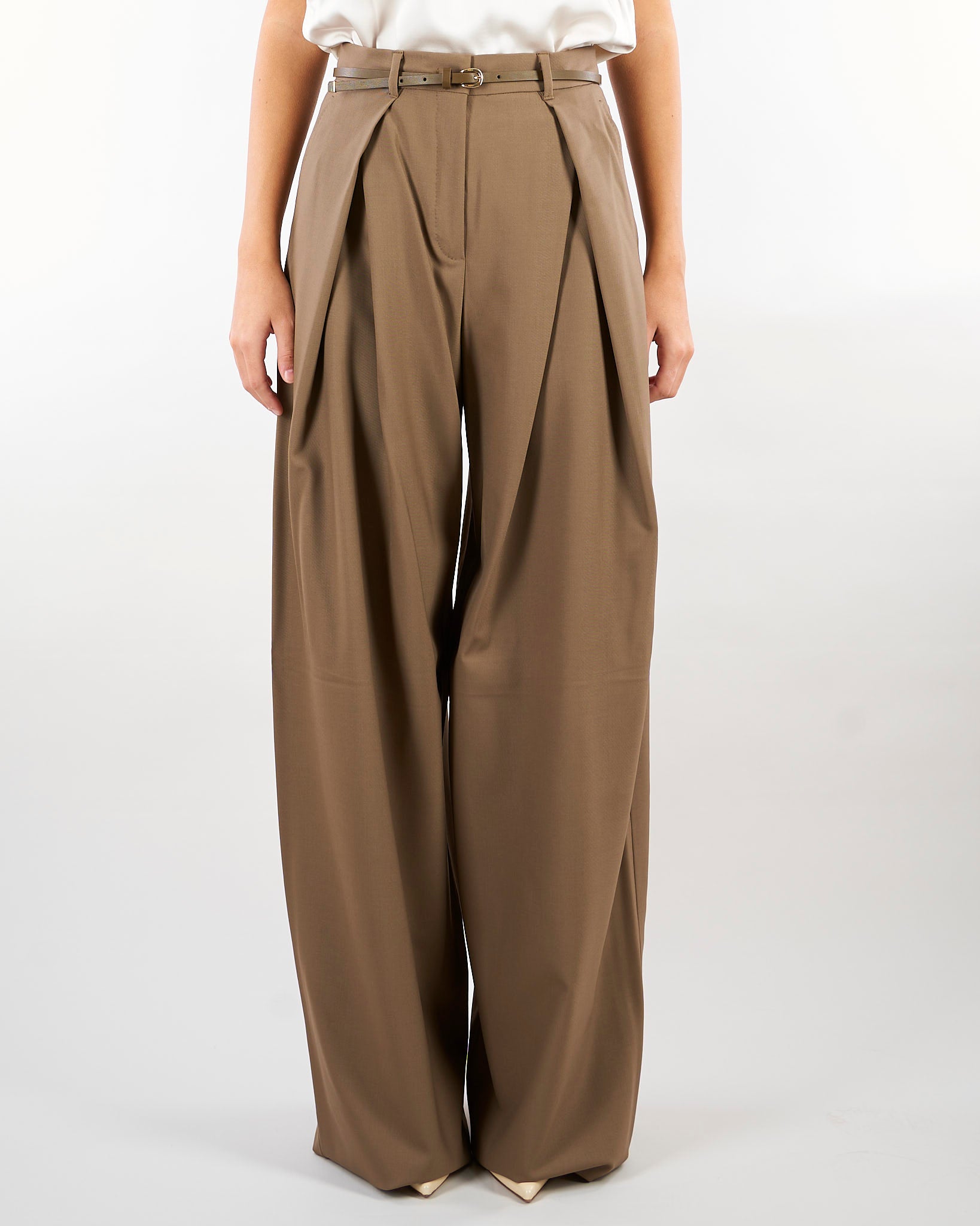 Pantalone Tortora ampio in saglia di lana MSTAERE 21 MAX MARA STUDIO 