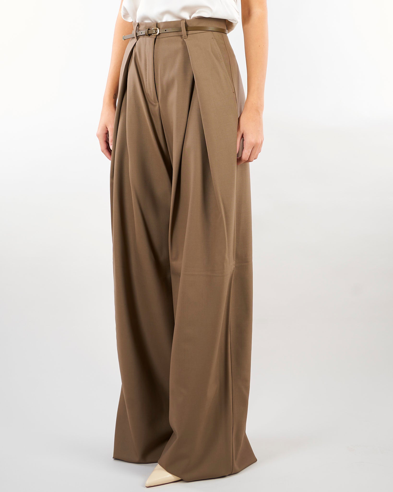 Pantalone Tortora ampio in saglia di lana MSTAERE 21 MAX MARA STUDIO 