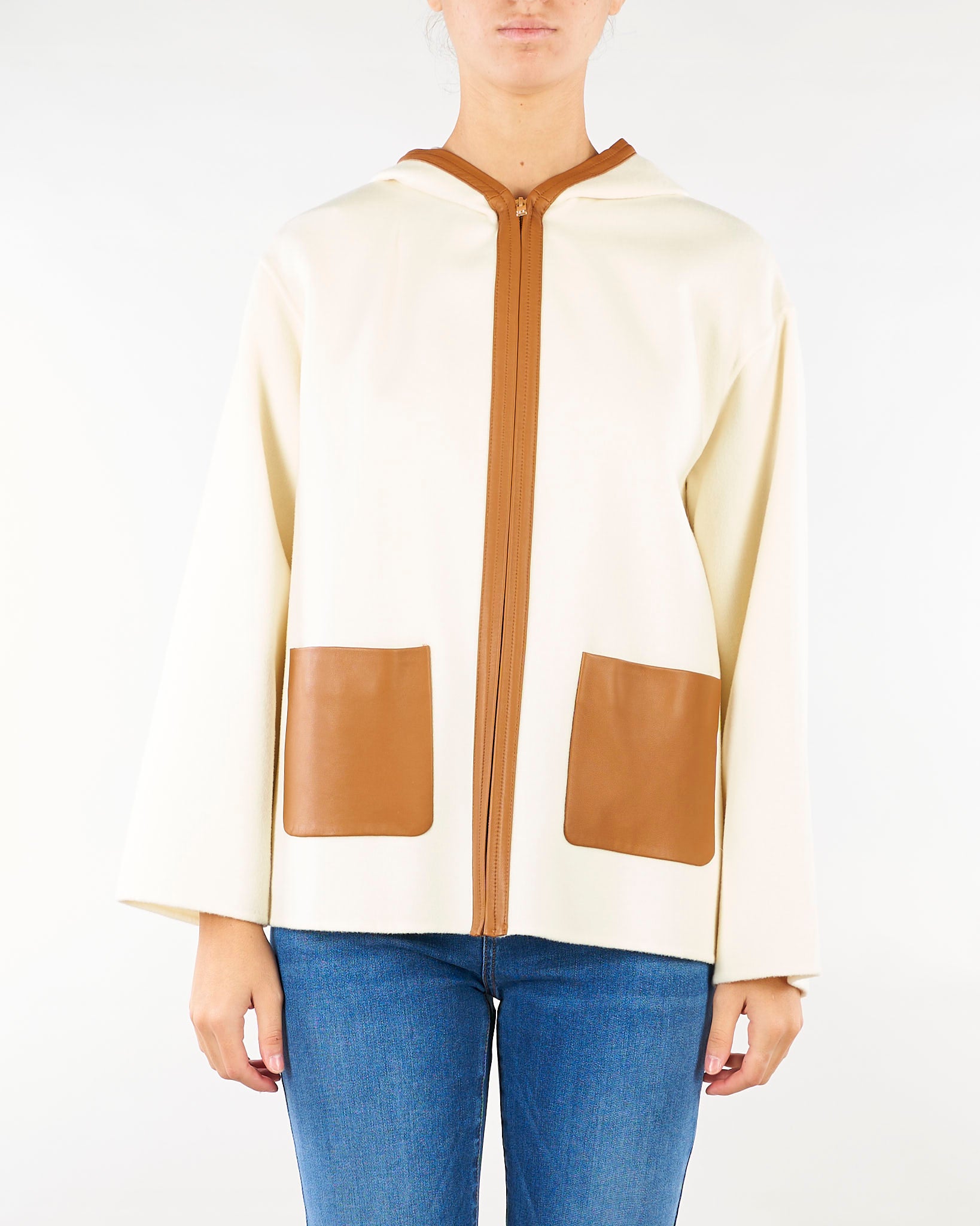 Cappotto Panna-Cuoio con cappuccio in lana, seta e cachemire MSTCOMICA 3 MAX MARA STUDIO 