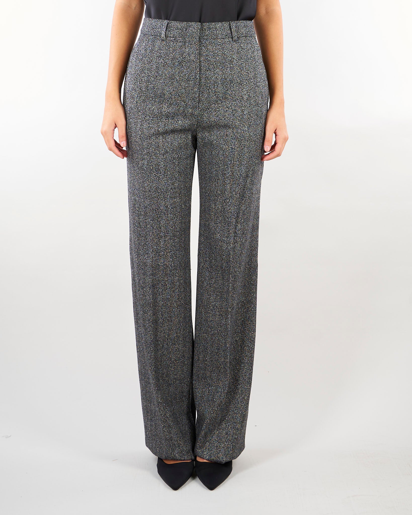Pantalone Nero-Bianco flare in jersey jacquard MSTEDICOLA 1 MAX MARA STUDIO 