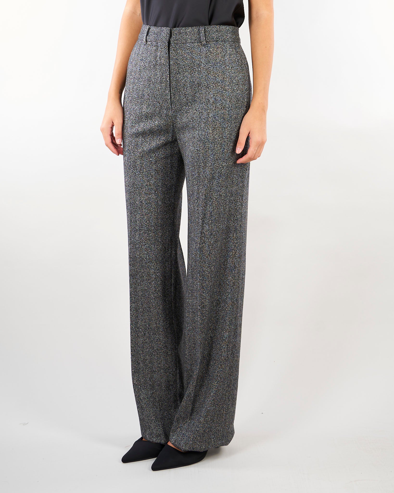 Pantalone Nero-Bianco flare in jersey jacquard MSTEDICOLA 1 MAX MARA STUDIO 