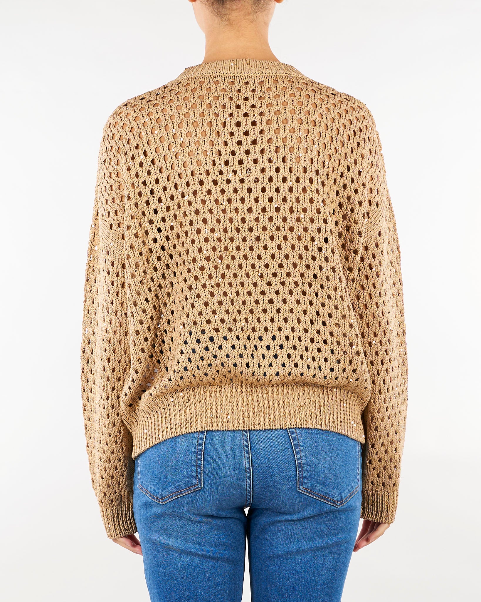 Maglia Beige boxy in cotone con paillette MSTGEYSER 1 MAX MARA STUDIO 