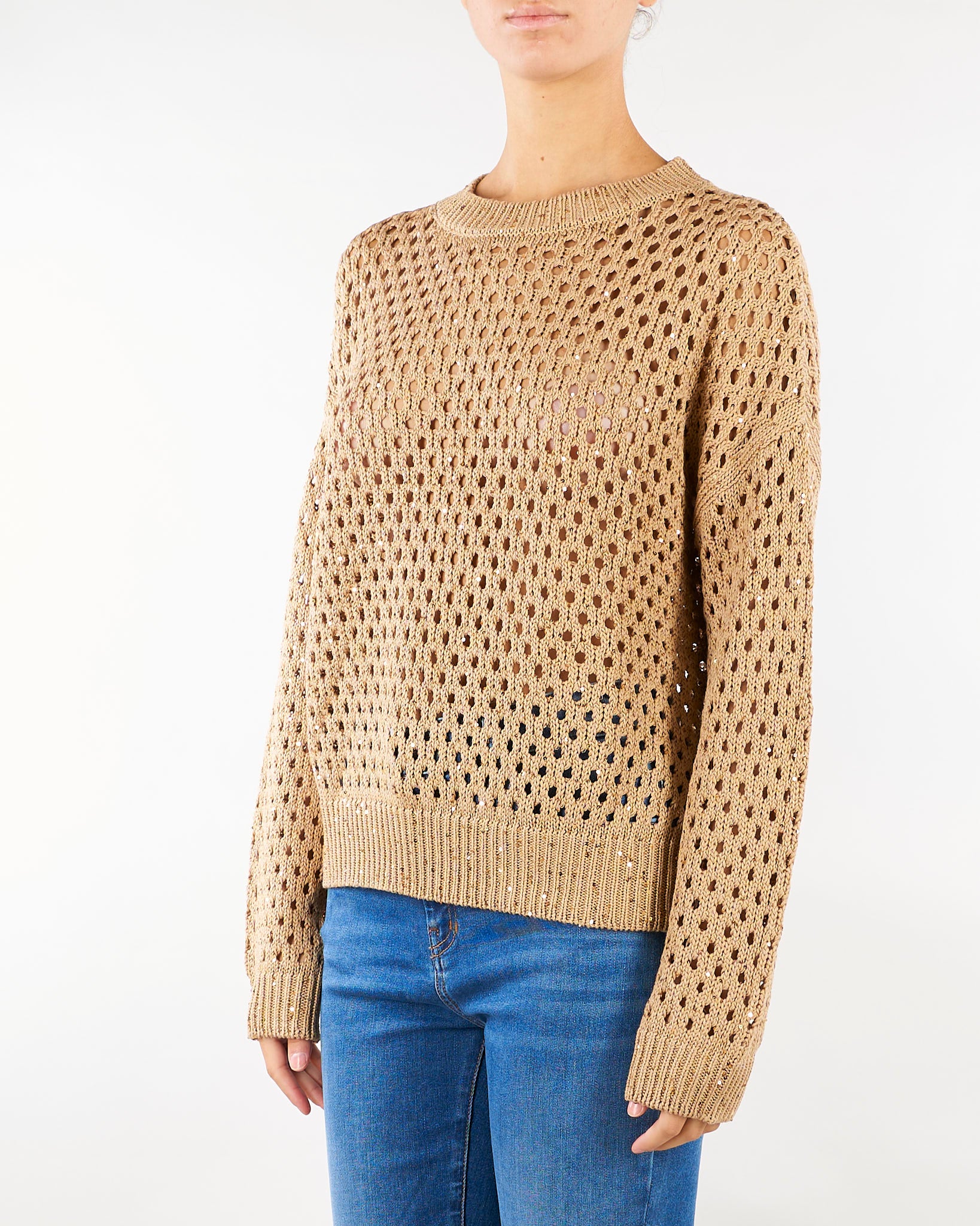 Maglia Beige boxy in cotone con paillette MSTGEYSER 1 MAX MARA STUDIO 
