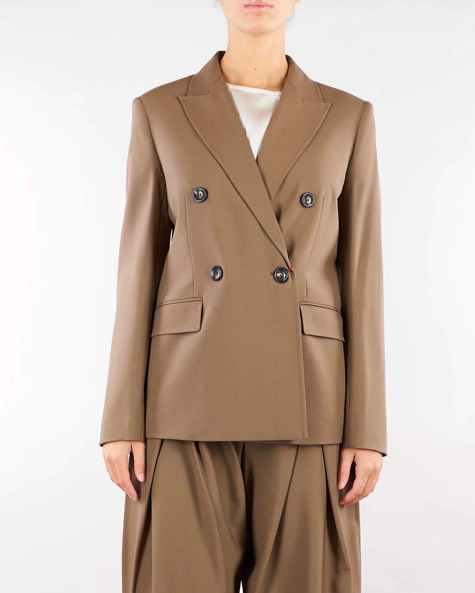 Blazer Tortora doppiopetto in saglia di lana MSTGIOIOSA 21 MAX MARA STUDIO 