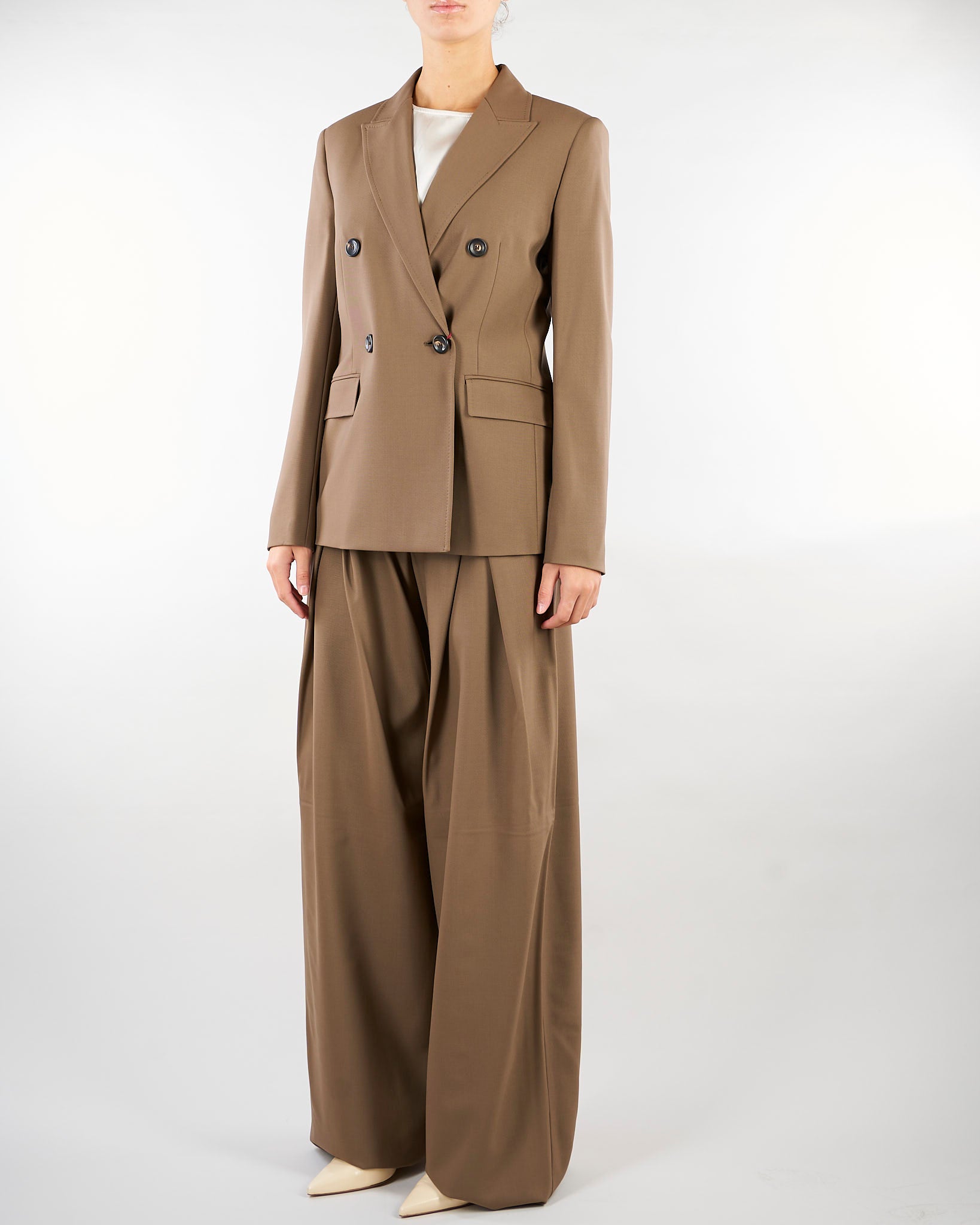 Blazer Tortora doppiopetto in saglia di lana MSTGIOIOSA 21 MAX MARA STUDIO 