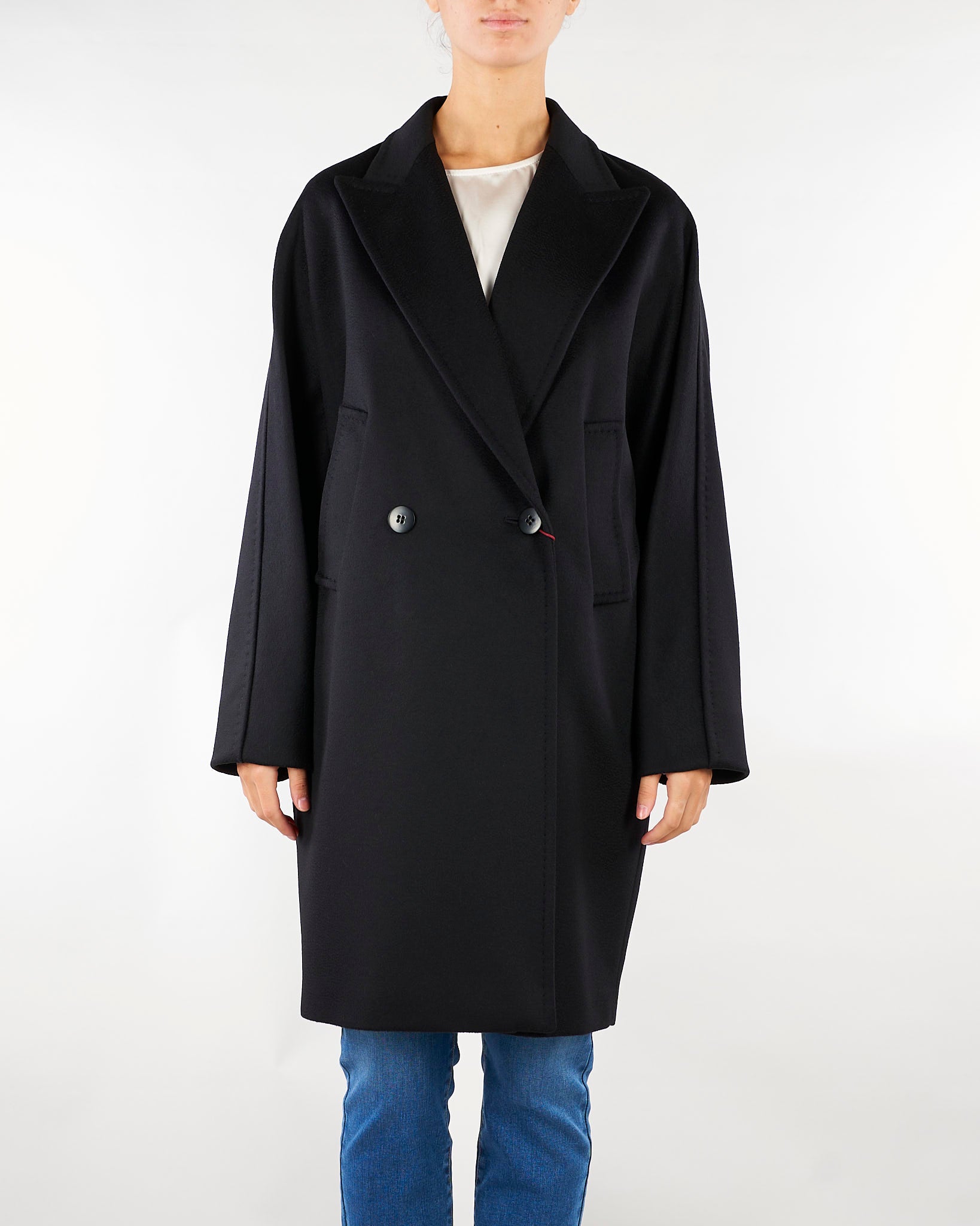 Cappotto Nero doppiopetto in drap di lana MSTMASTRO 13 MAX MARA STUDIO 