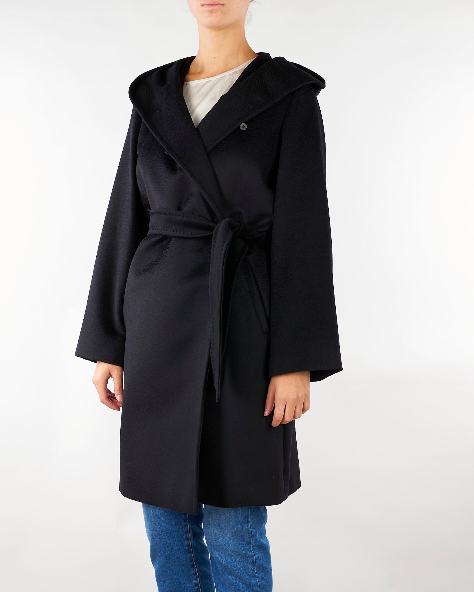 Cappotto Nero a vestaglia in drap di lana MSTNEWMANG 13 MAX MARA STUDIO 