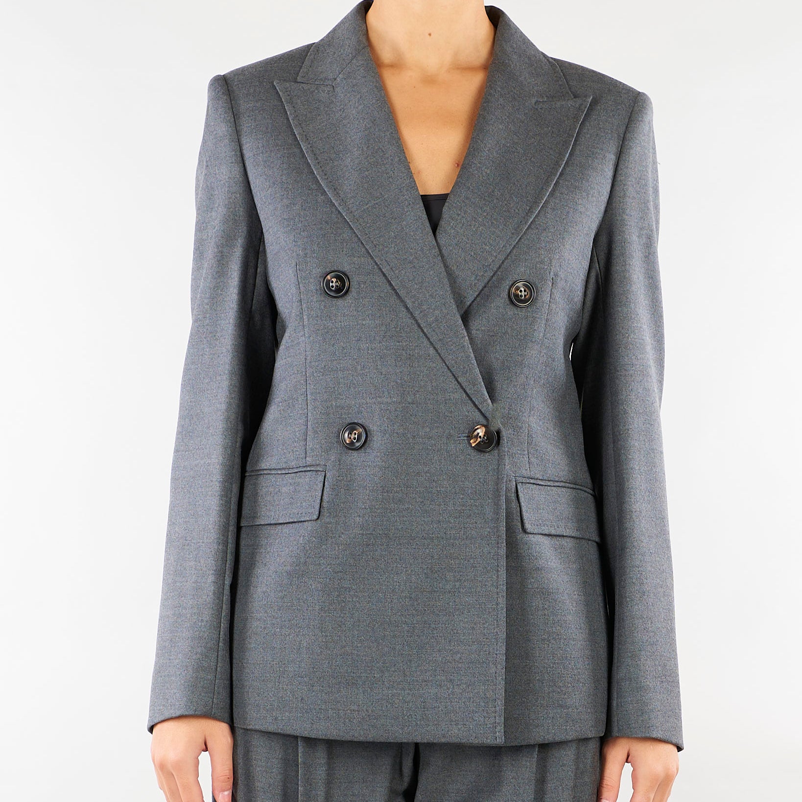 Blazer Grigio doppiopetto in flanella di lana MSTUDITORE 3 MAX MARA STUDIO 