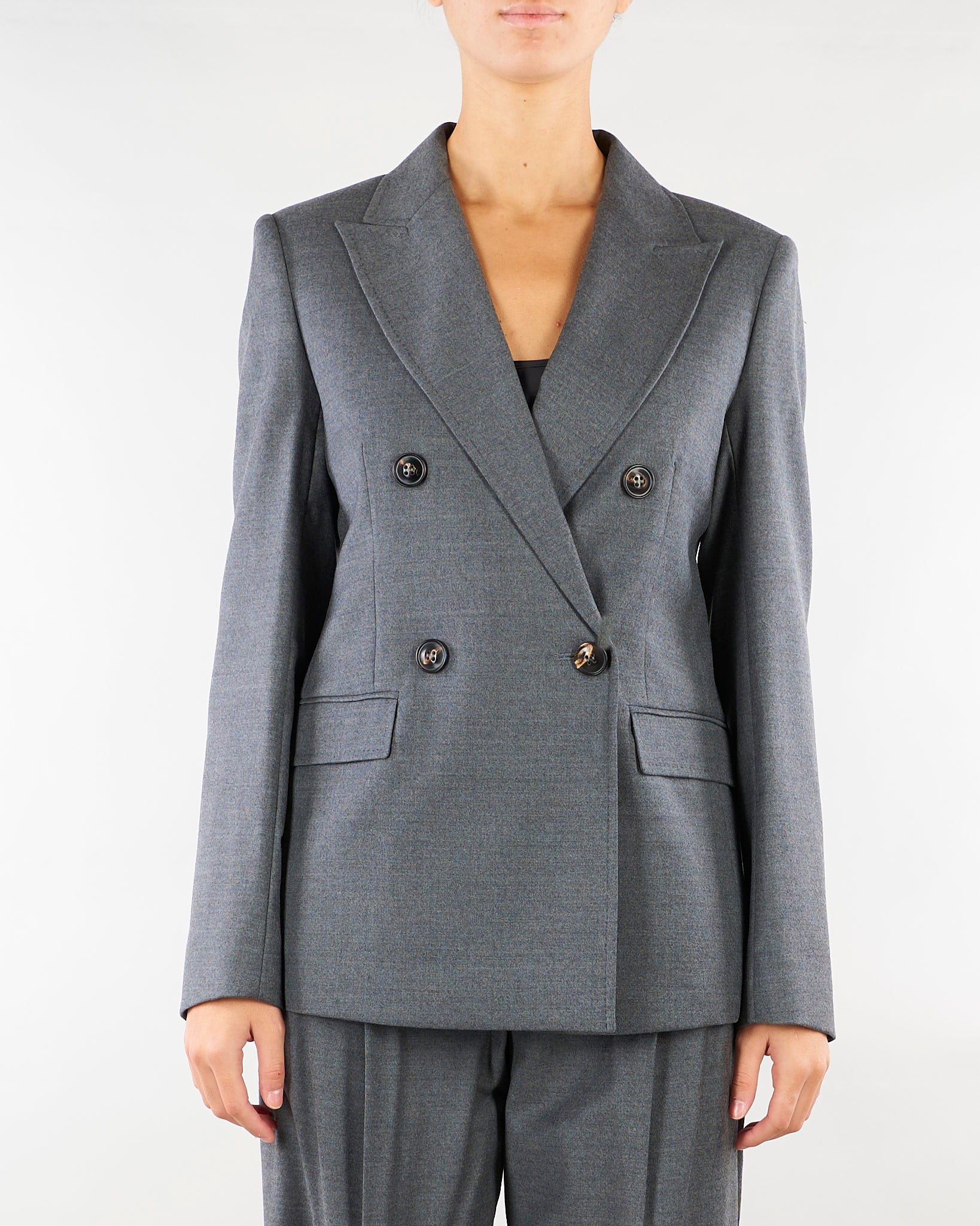Blazer Grigio doppiopetto in flanella di lana MSTUDITORE 3 MAX MARA STUDIO 