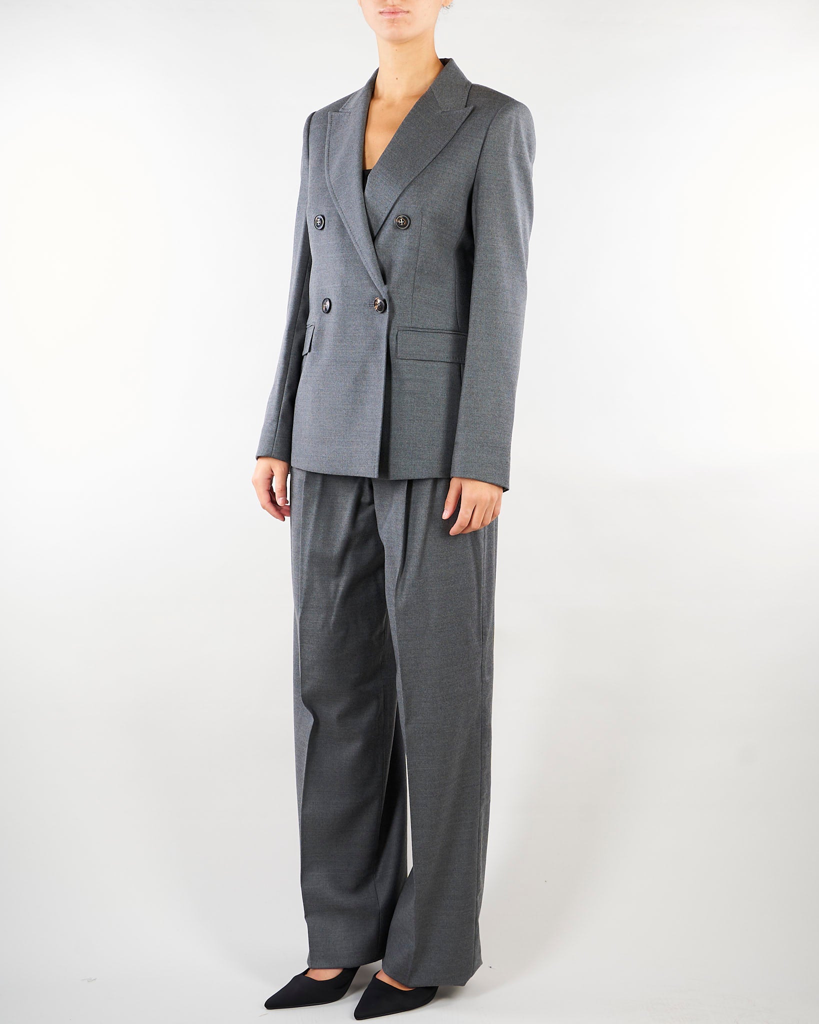 Blazer Grigio doppiopetto in flanella di lana MSTUDITORE 3 MAX MARA STUDIO 