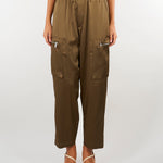 Pantalone Verde cargo in raso stretch con tasche a toppa M6FF00 449 MEIMEIJ 