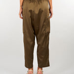 Pantalone Verde cargo in raso stretch con tasche a toppa M6FF00 449 MEIMEIJ 