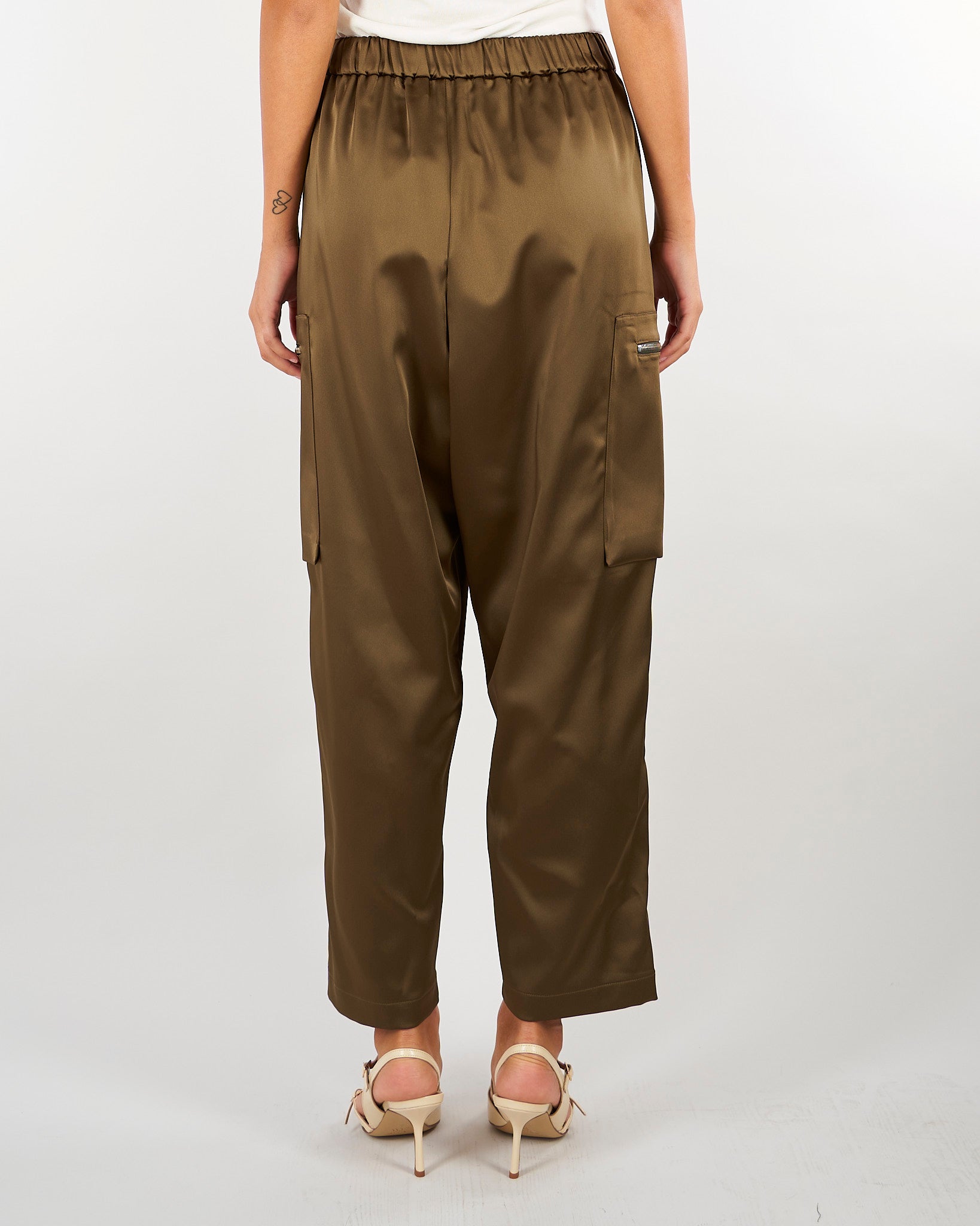 Pantalone Verde cargo in raso stretch con tasche a toppa M6FF00 449 MEIMEIJ 
