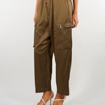 Pantalone Verde cargo in raso stretch con tasche a toppa M6FF00 449 MEIMEIJ 