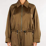 Giacca Verde con coulisse e zip in raso stretch M6FF04 449 MEIMEIJ 