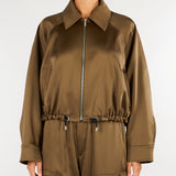 Giacca Verde con coulisse e zip in raso stretch M6FF04 449 MEIMEIJ 