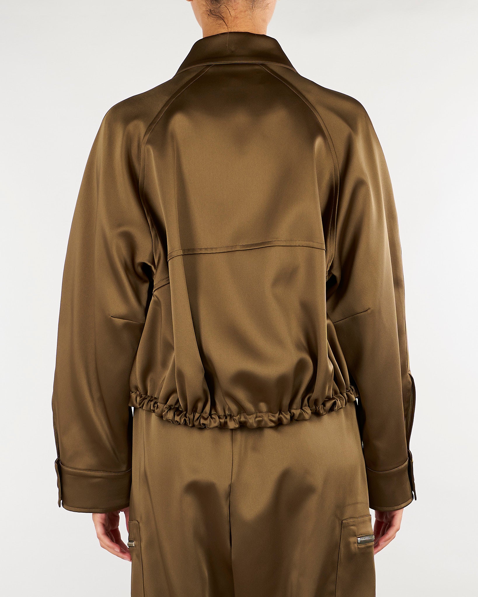 Giacca Verde con coulisse e zip in raso stretch M6FF04 449 MEIMEIJ 