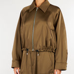 Giacca Verde con coulisse e zip in raso stretch M6FF04 449 MEIMEIJ 