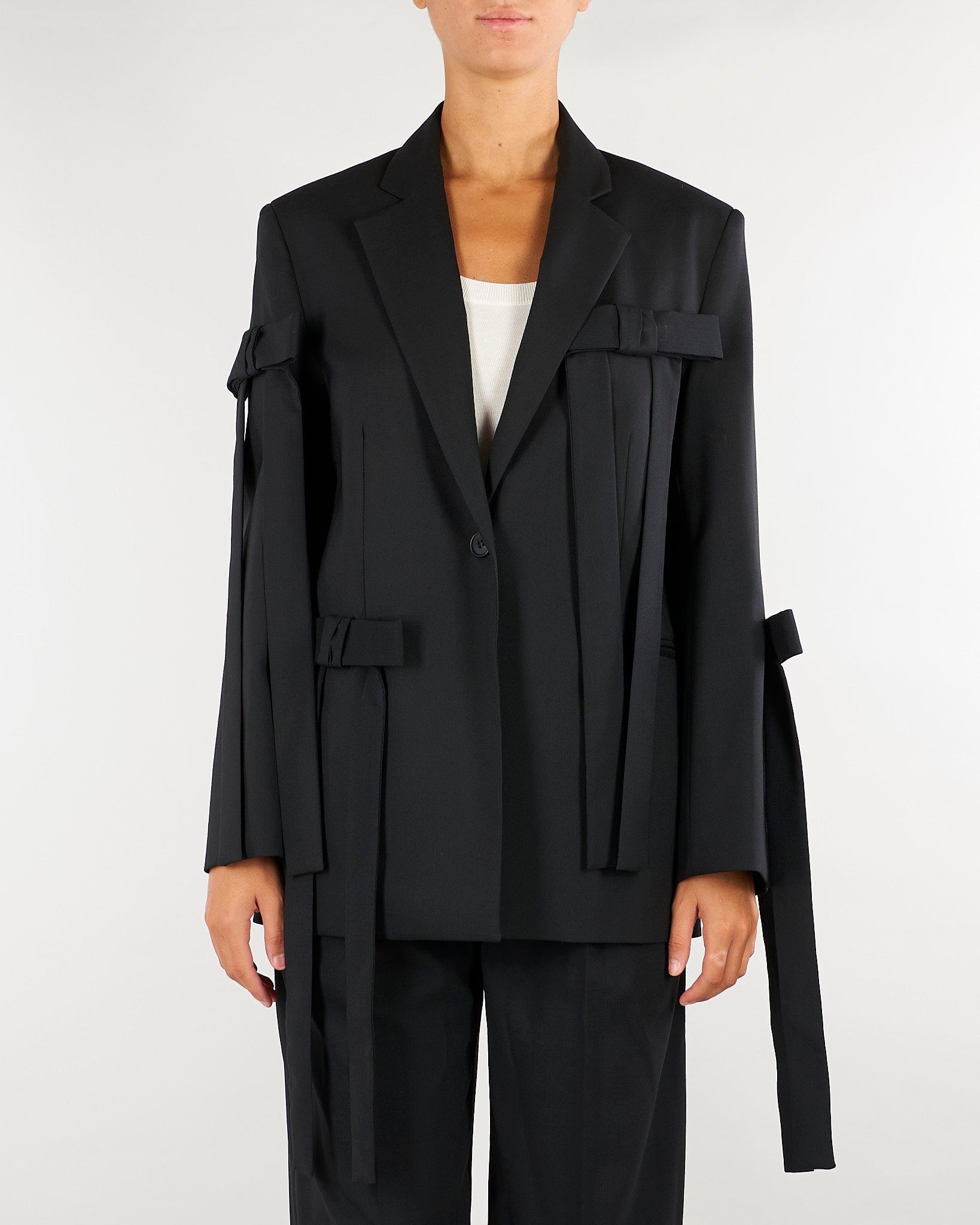 Blazer Nero sartoriale con dettaglio fiocchi M6FH11 100 MEIMEIJ 