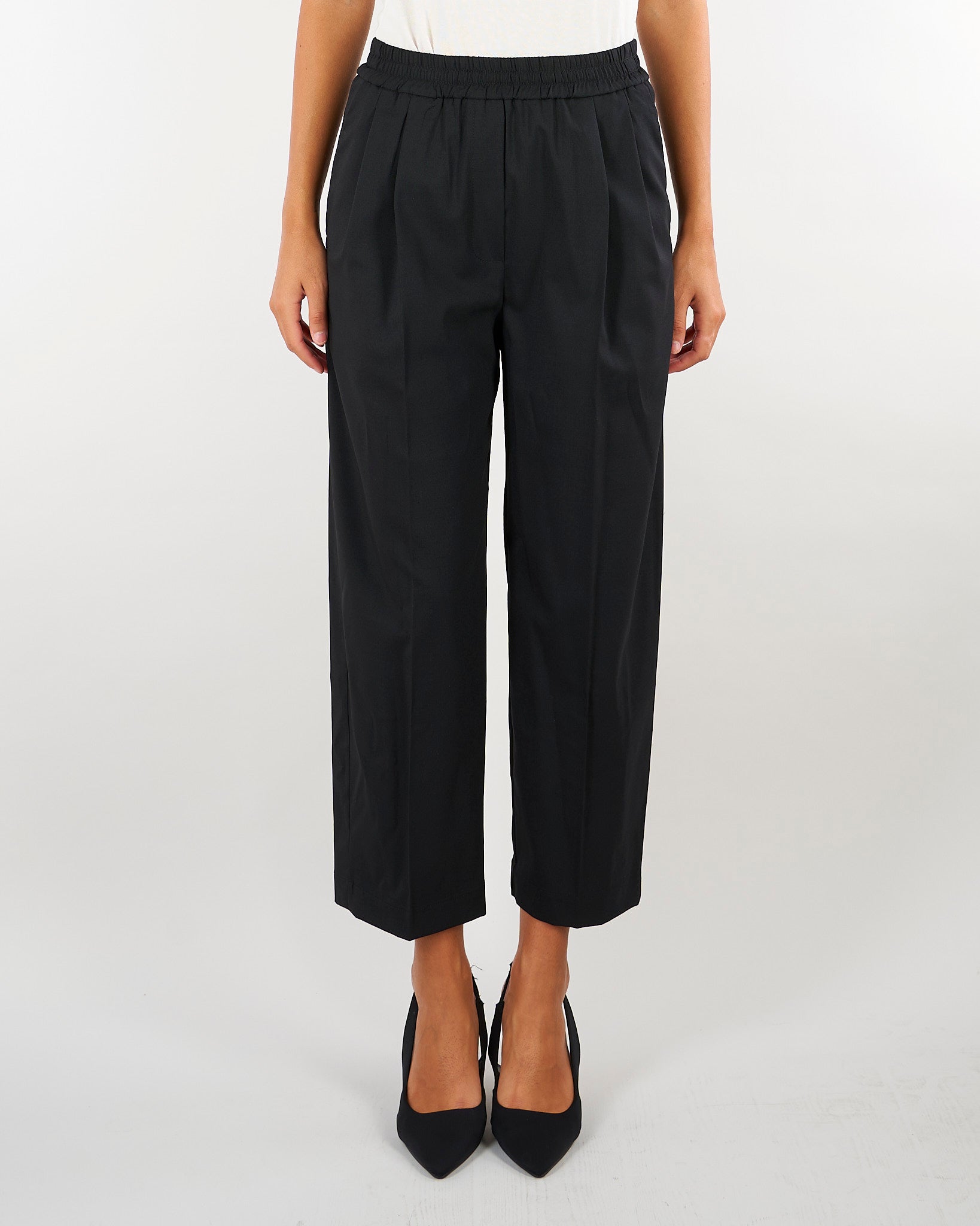 Pantalone Nero con elastico in vita e pences M6FH12 100 MEIMEIJ 
