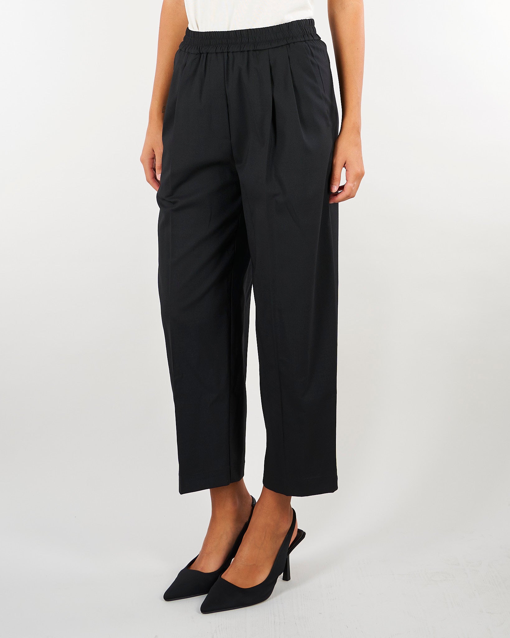 Pantalone Nero con elastico in vita e pences M6FH12 100 MEIMEIJ 