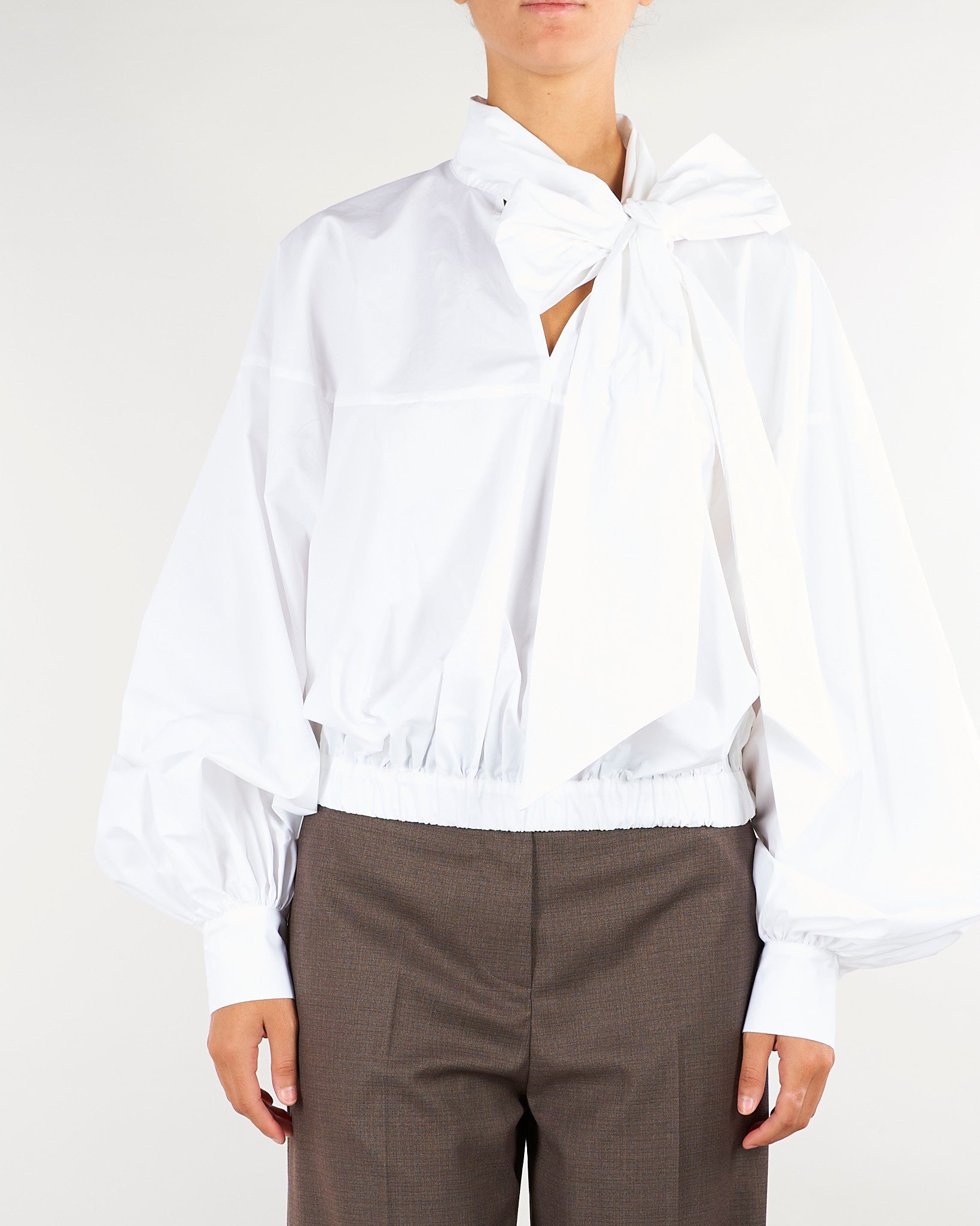 Camicia Bianco in cotone con fiocco M6IAF2 791 MEIMEIJ 