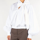 Camicia Bianco in cotone con fiocco M6IAF2 791 MEIMEIJ 