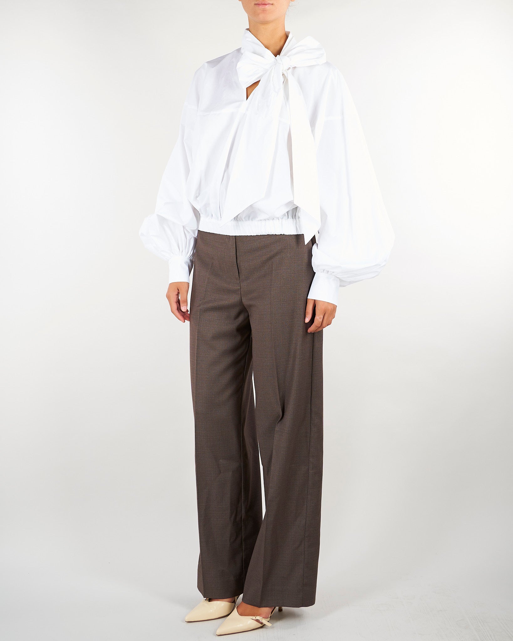 Camicia Bianco in cotone con fiocco M6IAF2 791 MEIMEIJ 